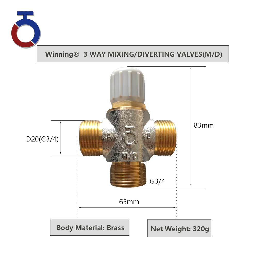 DN20MD45/37 3 Way Mixing/Diverting Thermostatic Valve - Image 4